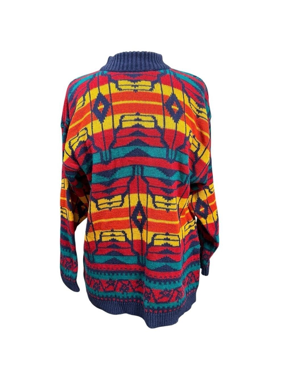 Vintage Laureen E. Ong Geometric Knit Sweater Western Print—Women’s Size L